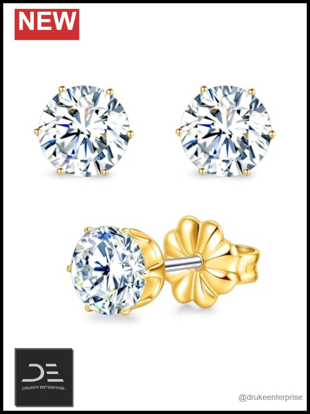 Moissanite Stud Earrings Implant Grade Titanium Hypoallergenic Unisex